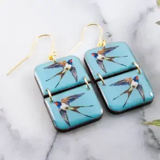No Man's Land Blue Sparrows Half Rectangle Stack Earrings