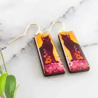 No Man's Land Art Nouveau Black Cat Tapered Rectangle Earrings