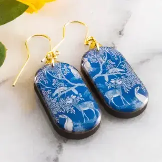 No Man's Land Blue Woodland Oblong Earrings