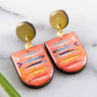 No Man's Land Retro Rainbow Fish Drop Post Earrings