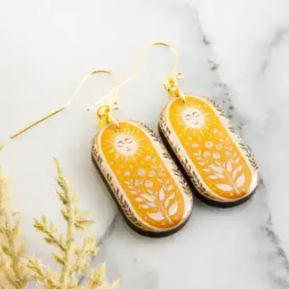 No Man's Land Vintage Yellow Sun Oblong Earrings