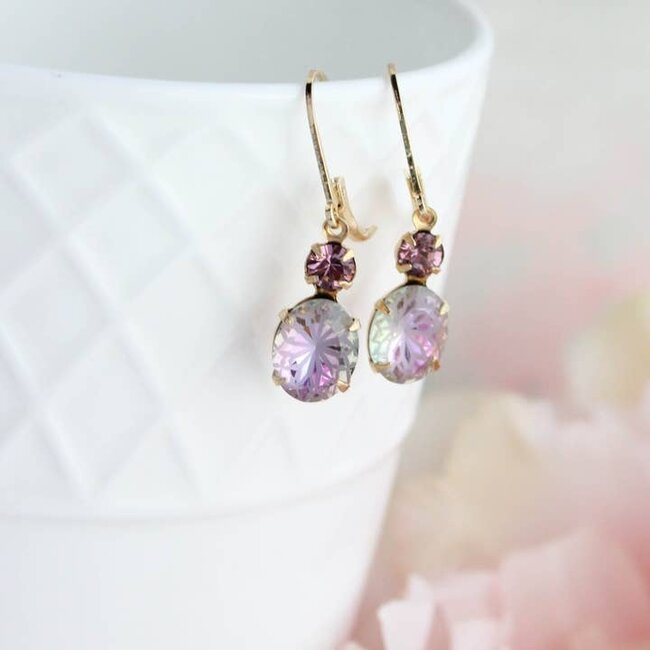 A Pocket of Posies Etched Glass Drop Earrings - Aurora Iridescent Floral