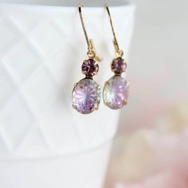 A Pocket of Posies Etched Glass Drop Earrings - Aurora Iridescent Floral