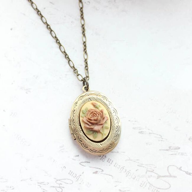 A Pocket of Posies Cameo Picture Locket Necklace - Cocoa Brown Rose