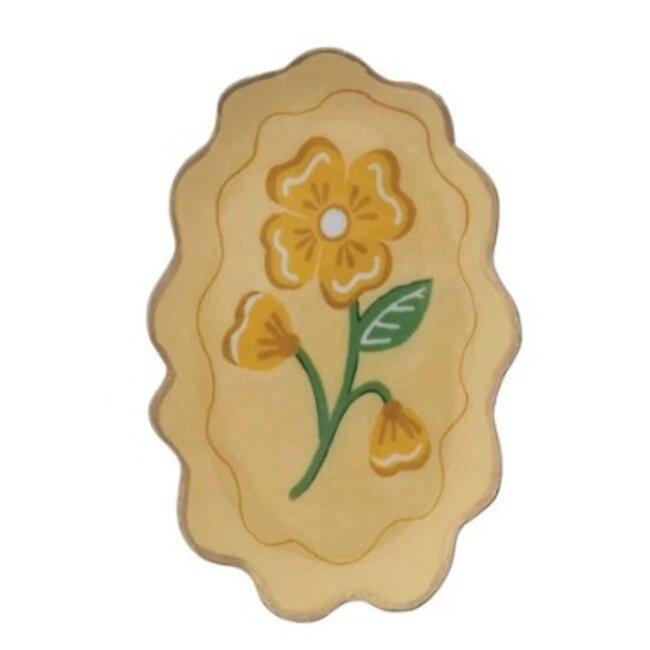Enameled Metal Scalloped Printed Tray with Flower (more colours)