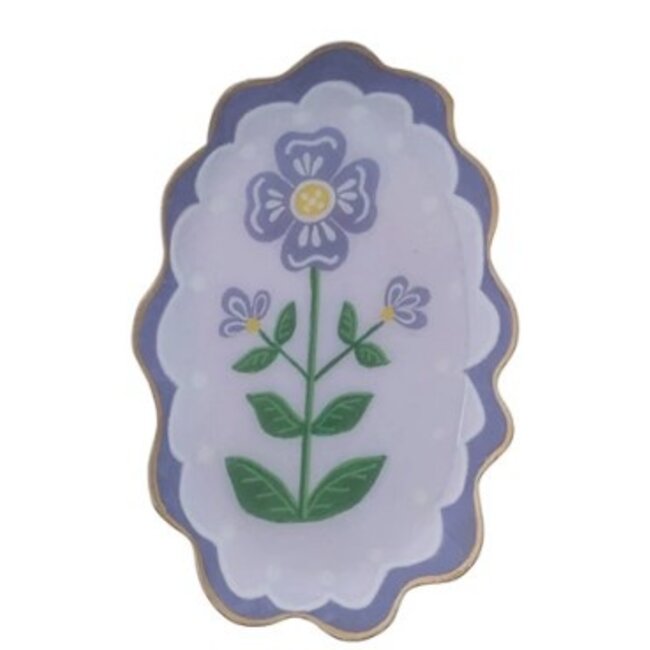 Enameled Metal Scalloped Printed Tray with Flower (more colours)