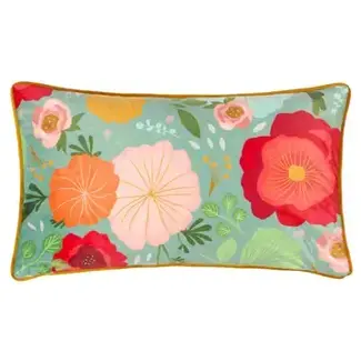 Duck Egg Floral Illustrated Rectangular Cushion Green