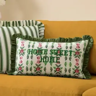 Feeoni Home Sweet Home Embroidered Cushion Green