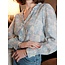 V-neck Blouse With Floral Print & Embroidery (More Colours)