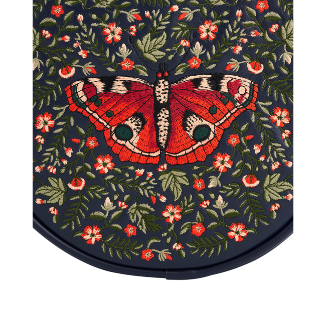 Fable England Red Admiral Navy Embroidered Circle Bag