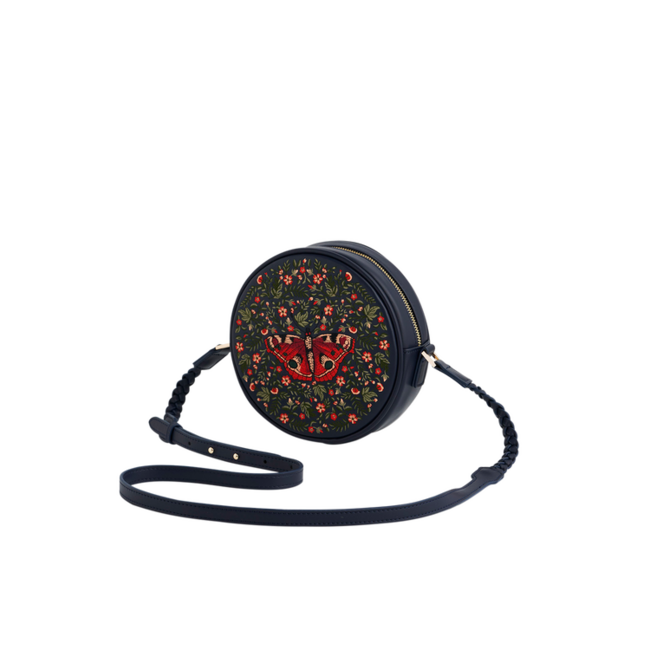 Fable England Red Admiral Navy Embroidered Circle Bag