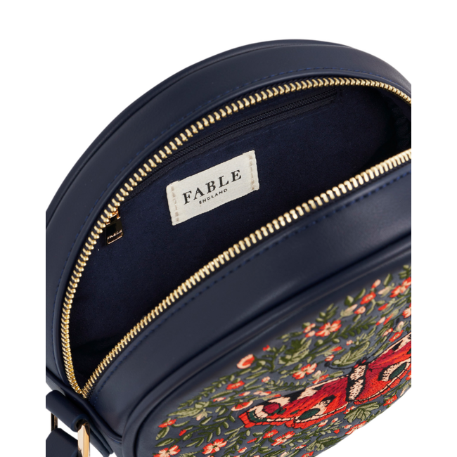 Fable England Red Admiral Navy Embroidered Circle Bag
