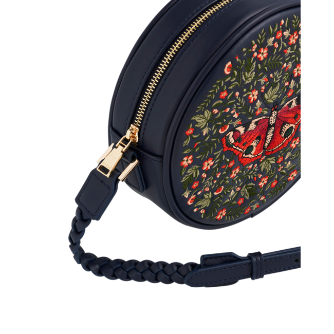 Fable England Red Admiral Navy Embroidered Circle Bag