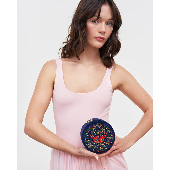 Fable England Red Admiral Navy Velvet Embroidered Jewellery Box