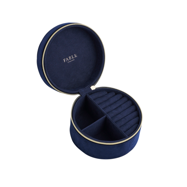 Fable England Red Admiral Navy Velvet Embroidered Jewellery Box