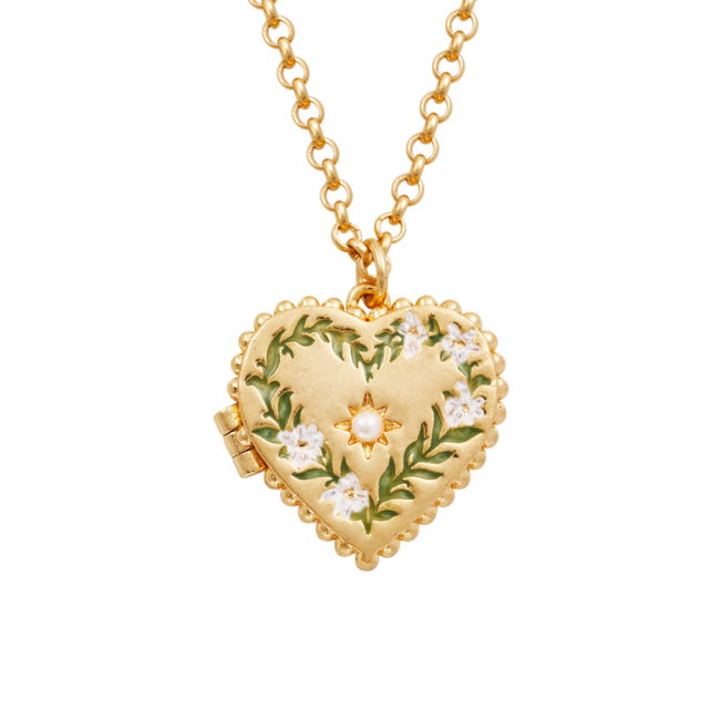 Fable England Gold Jasmine Heart Locket Necklace