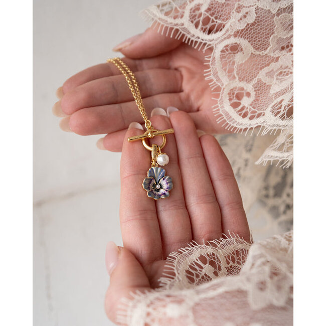 Fable England Pansy Pearl Gold Toggle Necklace