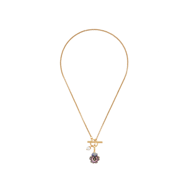 Fable England Pansy Pearl Gold Toggle Necklace