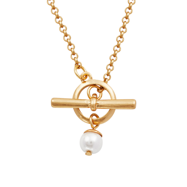 Fable England Pansy Pearl Gold Toggle Necklace