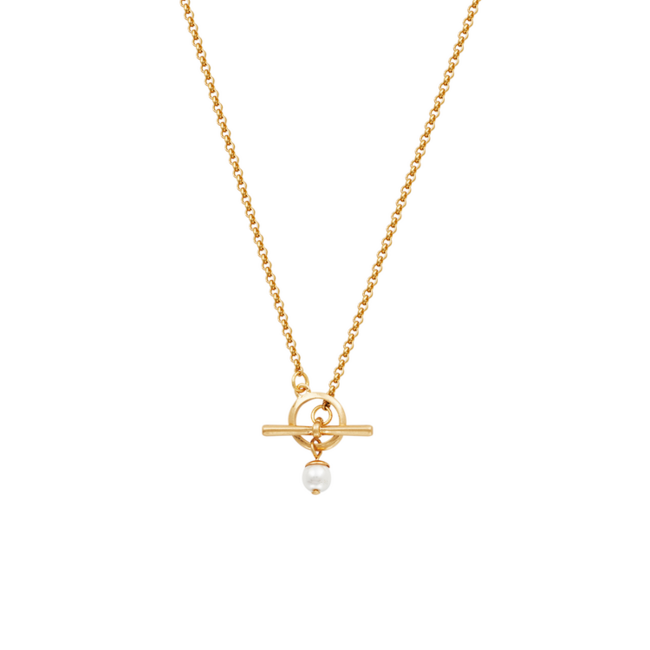 Fable England Pansy Pearl Gold Toggle Necklace