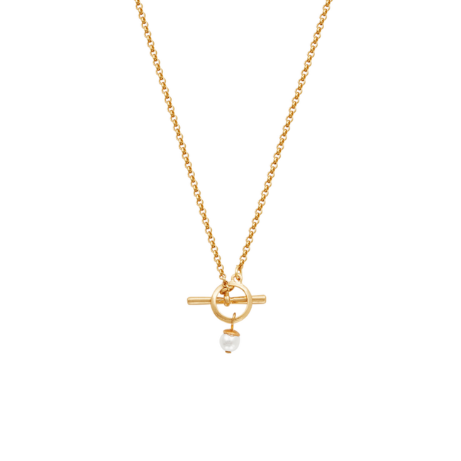 Fable England Pansy Pearl Gold Toggle Necklace