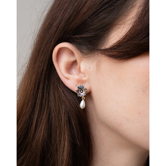 Fable England Pansy Pearl Earrings