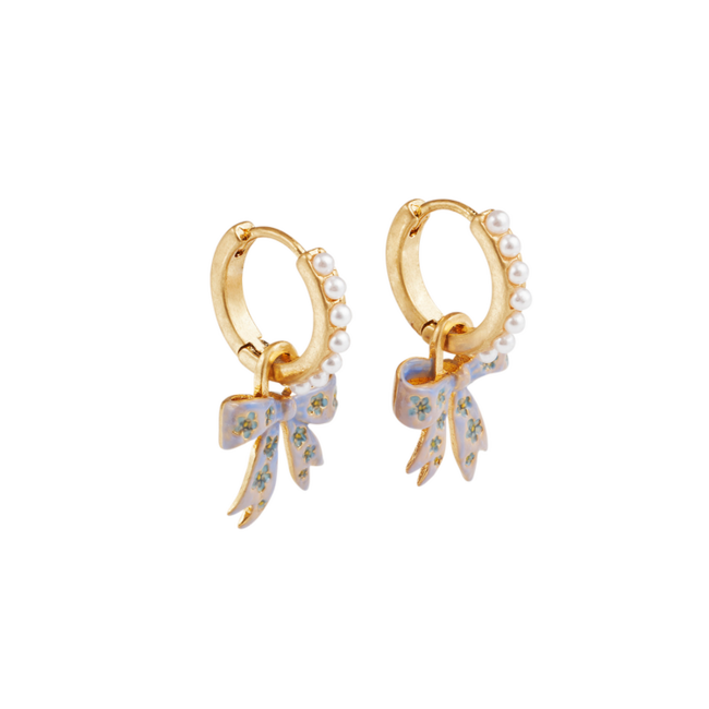 Fable England Bow Pearl Huggie Earrings