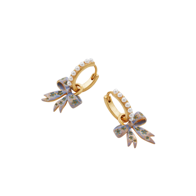 Fable England Bow Pearl Huggie Earrings