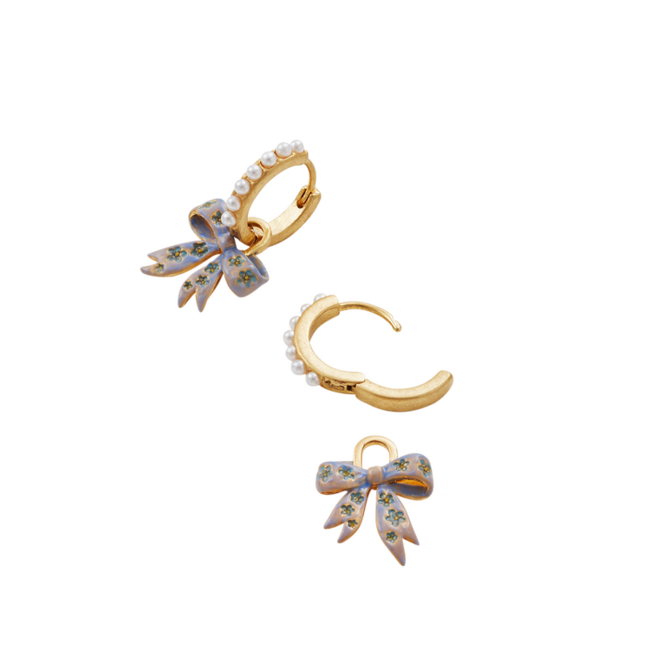 Fable England Bow Pearl Huggie Earrings