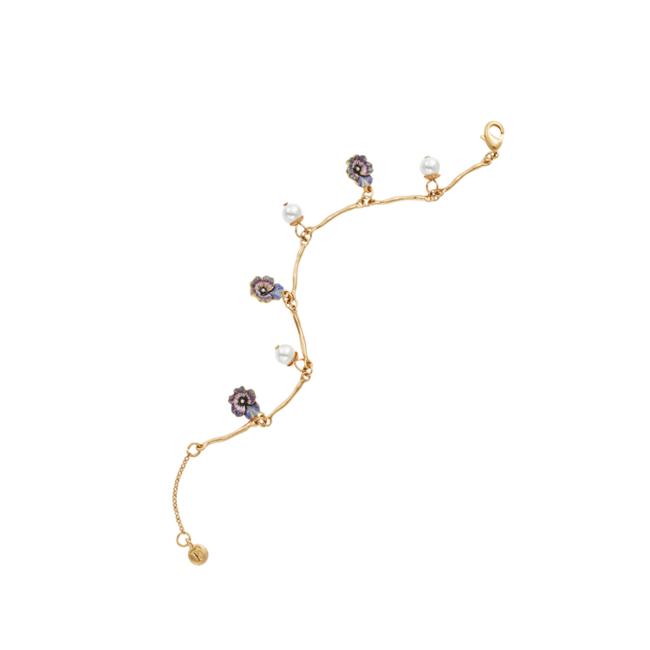 Fable England Pansy Pearl Multi Gold Charm Bracelet