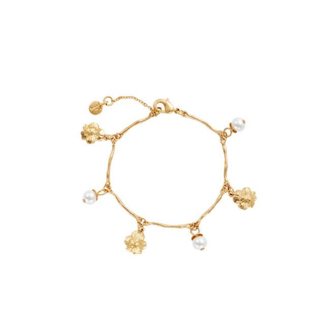 Fable England Pansy Pearl Multi Gold Charm Bracelet
