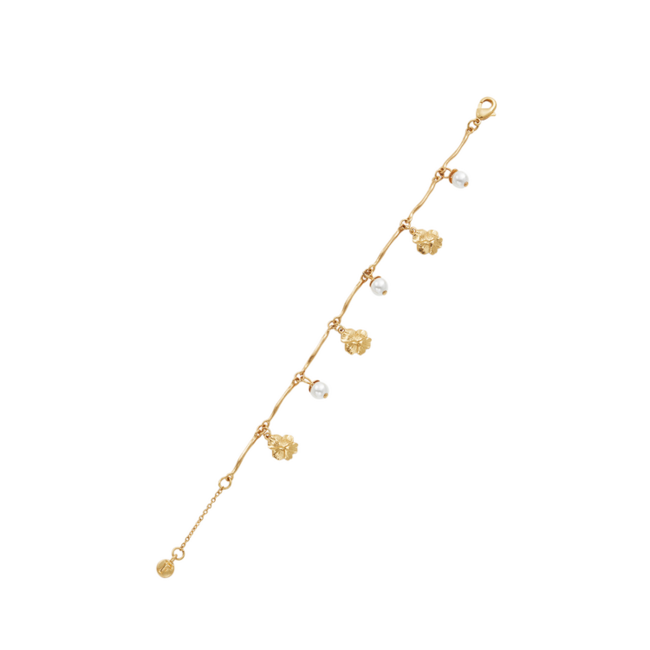 Fable England Pansy Pearl Multi Gold Charm Bracelet