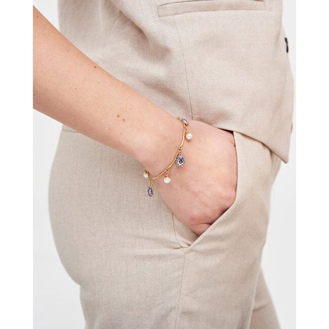 Fable England Pansy Pearl Multi Gold Charm Bracelet