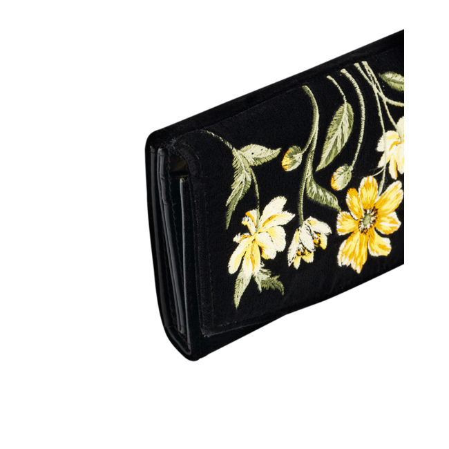 Fable England Botanical Black Velvet Embroidered Purse