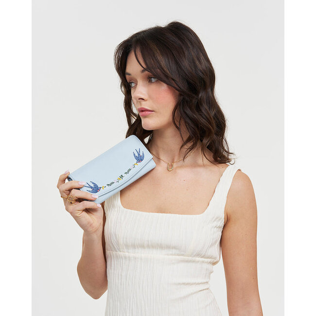 Fable England Bird Blue Embroidered Wallet