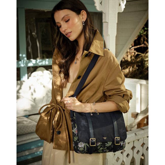 Fable England Passion Flower Navy Satchel