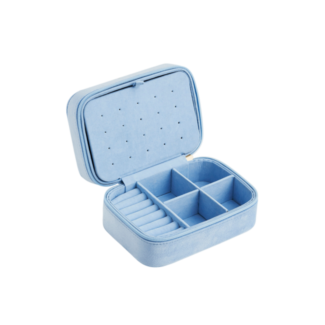 Fable England Forget Me Not Blue Velvet Embroidered Jewellery Box