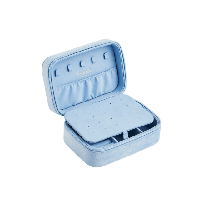 Fable England Forget Me Not Blue Velvet Embroidered Jewellery Box