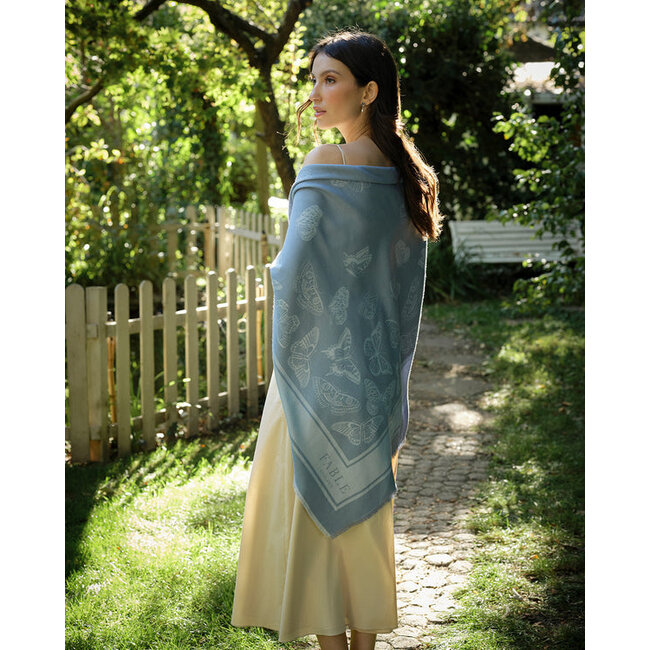 Fable England Butterfly Blue Jacquard Scarf
