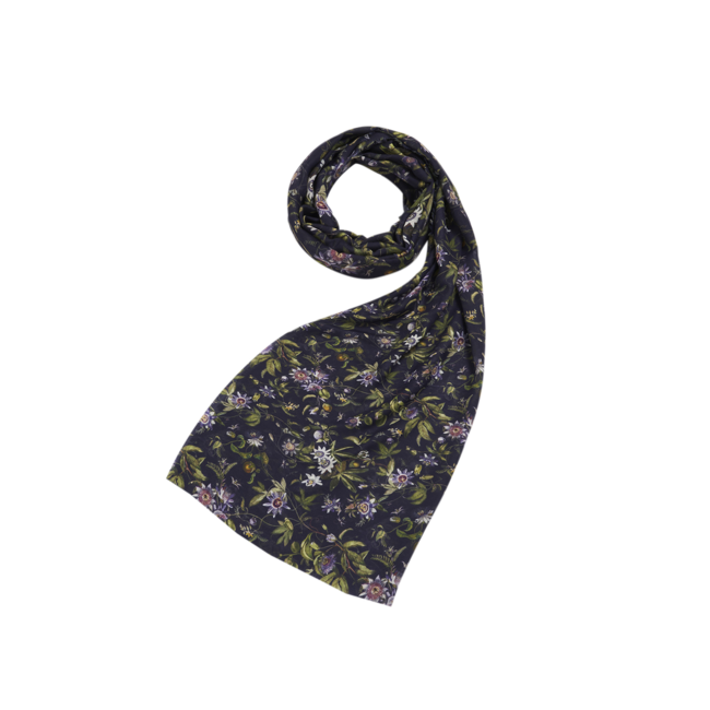 Fable England Passion Flower Navy Lightweight Long Scarf