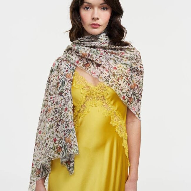 Fable England Garden Floral Cream Lightweight Long Scarf