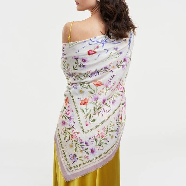 Fable England Forget Me Knot Cream Narrative Square Scarf