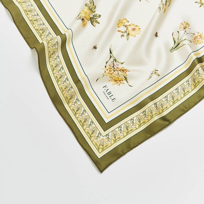 Fable England Nouveau Floral Yellow Square Scarf