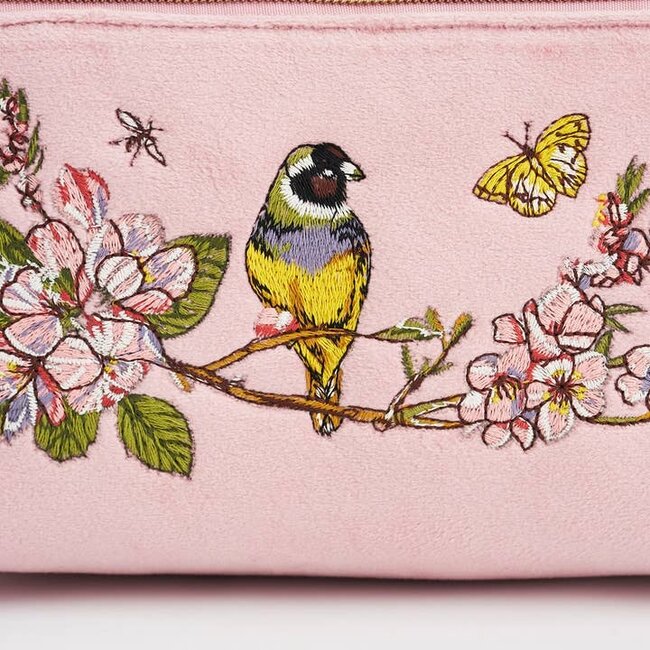 Fable England Love Scatter Pink Velvet Embroidered Cosmetic Pouch