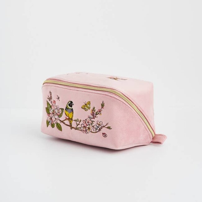 Fable England Love Scatter Pink Velvet Embroidered Cosmetic Pouch