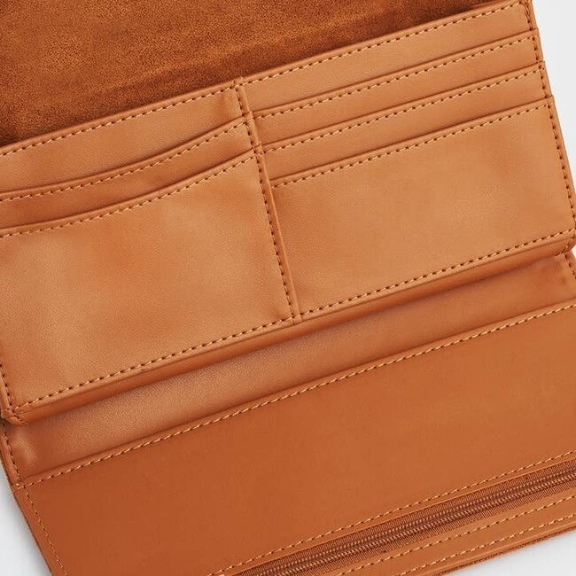 Fable England Floral Tan Faux Suede Embroidered Purse