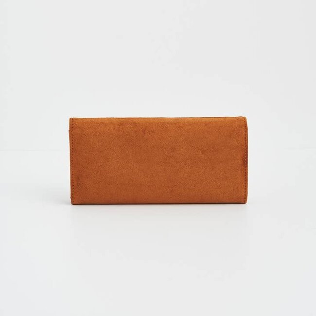 Fable England Floral Tan Faux Suede Embroidered Purse