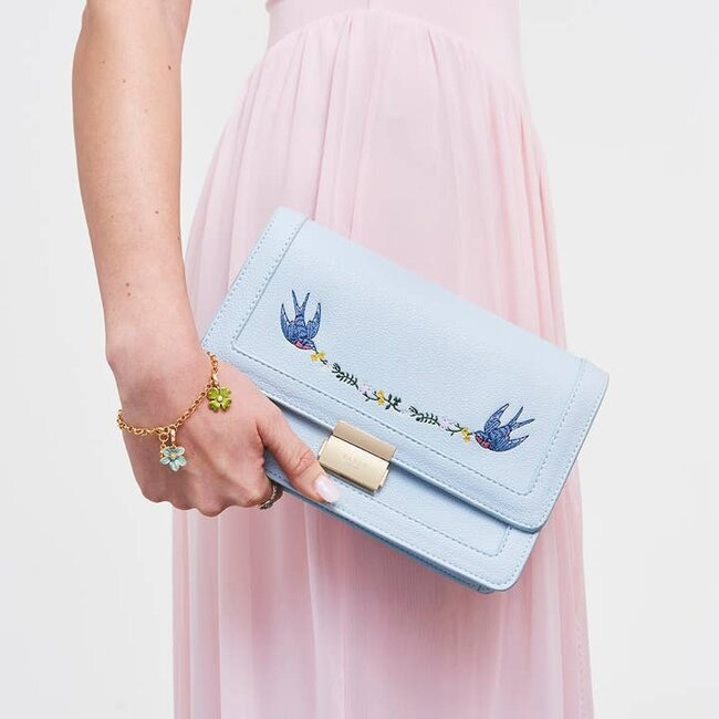 Fable England Bird Blue Embroidered Foldover Bag