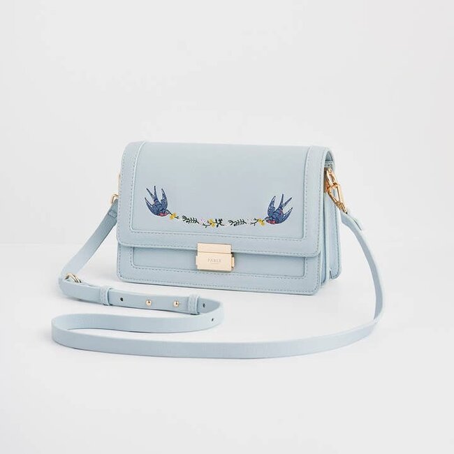 Fable England Bird Blue Embroidered Foldover Bag