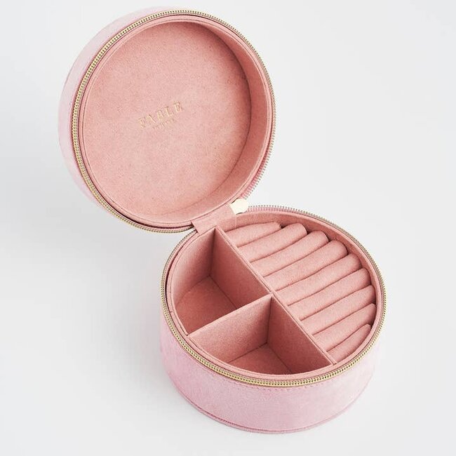 Fable England Ladybug Pink Velvet Embroidered Circle Jewellery Box